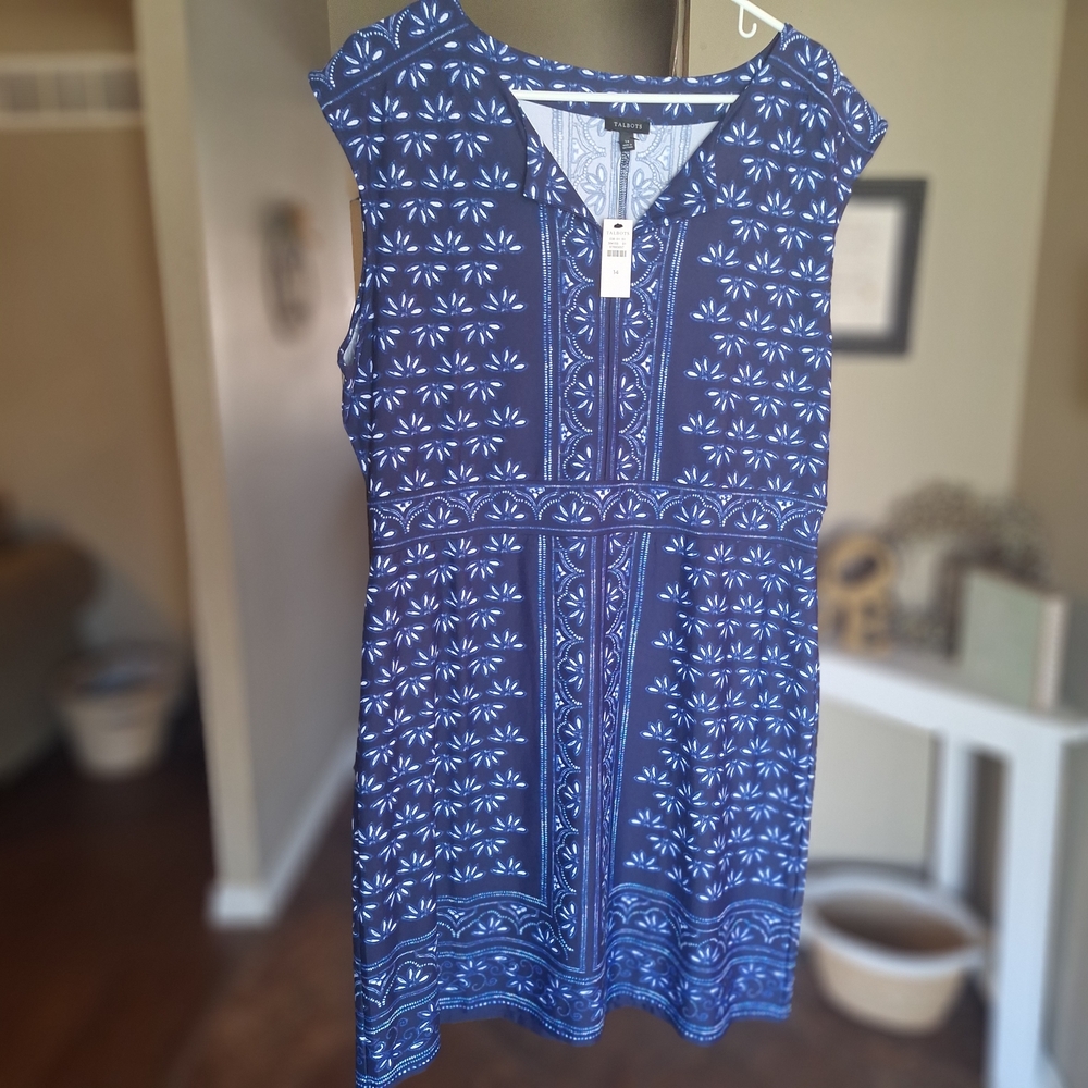 NWT Talbots Navy Blue Sleeveless Women's Stretchy Jersey Dress Sz 14